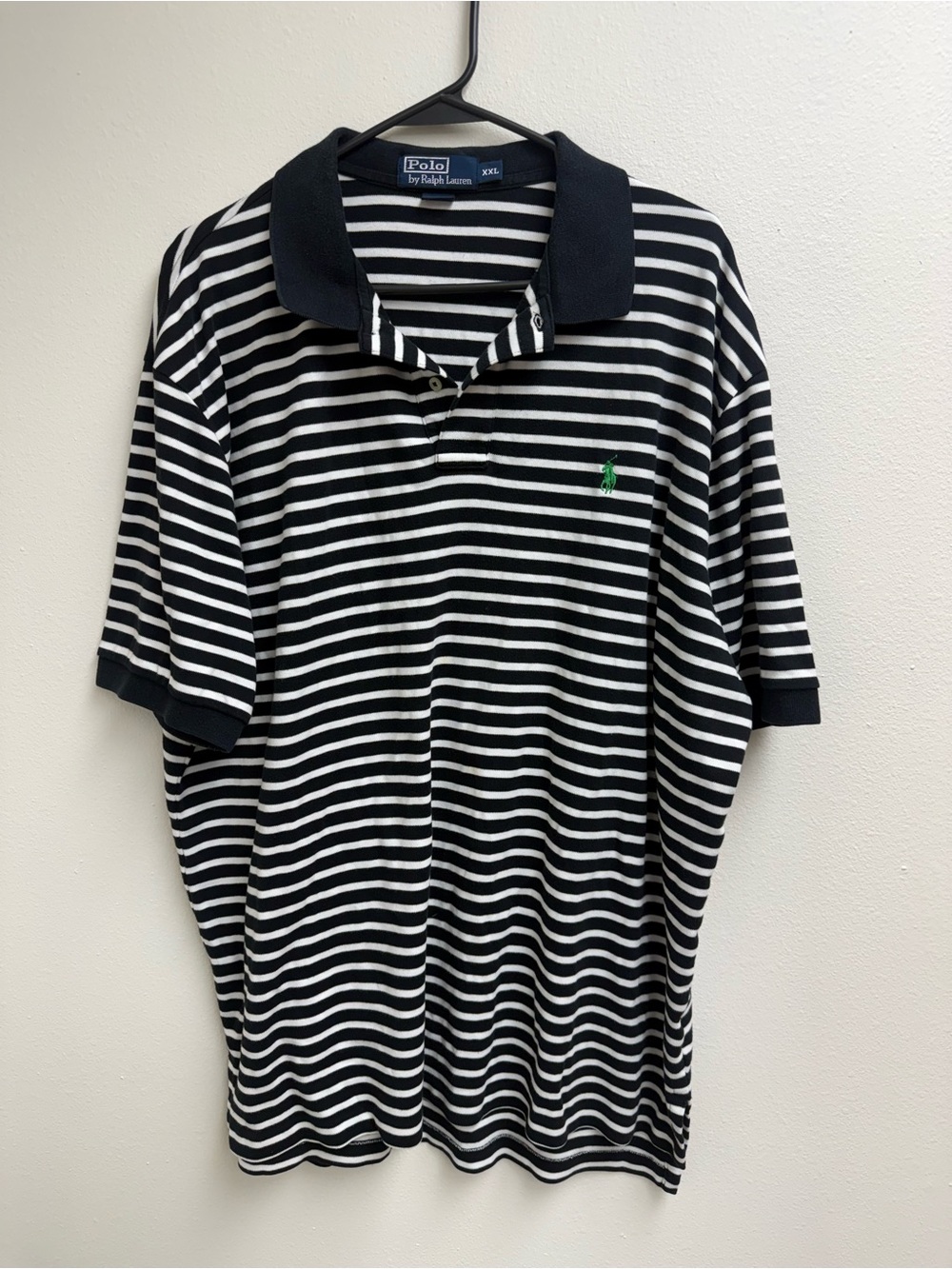 Polo by Ralph Lauren Black & White Striped Polo with Green Pony Logo